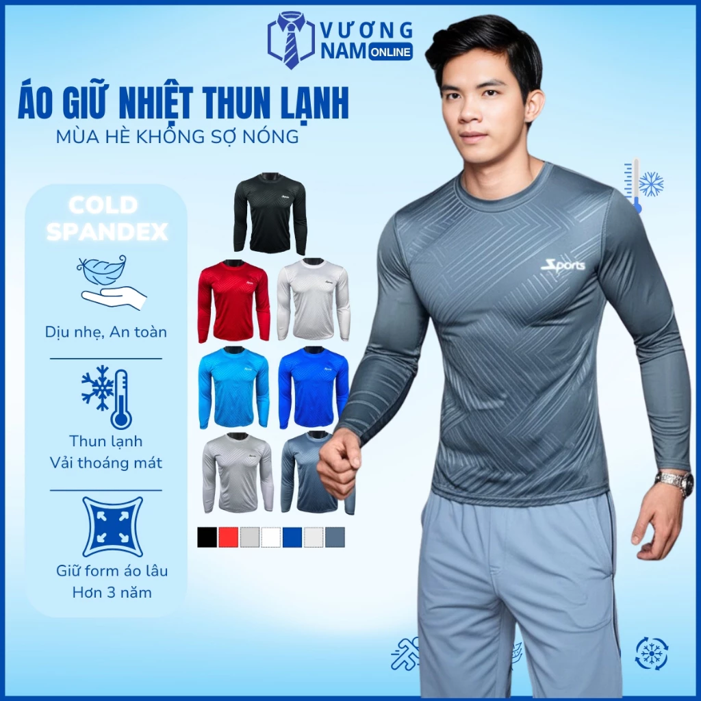 Áo thun nam Chống Nắng tay dài, áo giữ nhiệt nam thun lạnh cổ tròn thể thao đẹp cao cấp dập vân VNO21