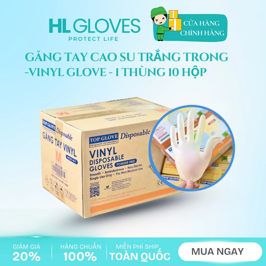 Thùng 10 Hộp Găng Tay Vinyl Không Bột Trong Suốt Top Glove
