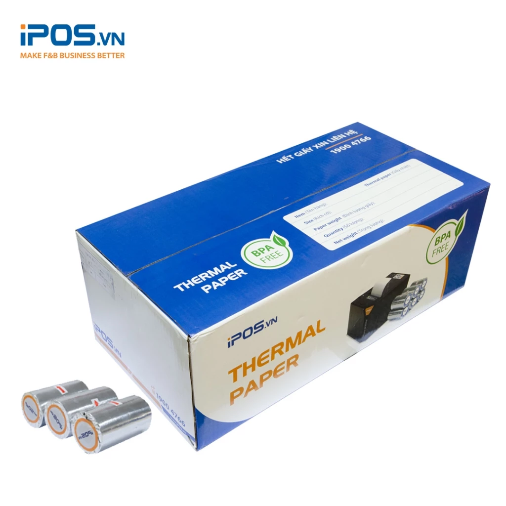 GIẤY IN NHIỆT IPOS (K80x45) (THÙNG 100 CUỘN) - GIẤY IN BILL CHẤT LƯỢNG CAO TIÊU CHUẨN MỰC ĐEN IN SẮC NÉT