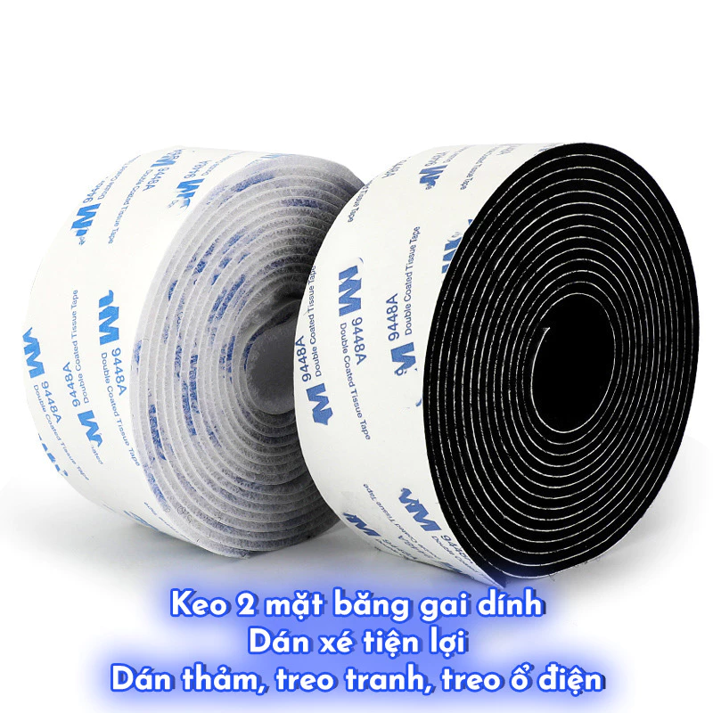 1 Mét Băng Gai Dính Velcro Kèm Keo 3M Dán Xé Treo Đồ Tiện Lợi