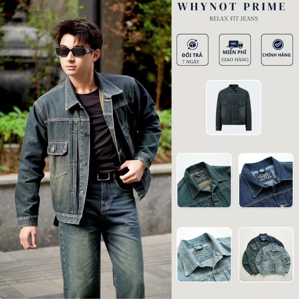 Áo Jean Nam Form Rộng Màu Dusty Blue (Màu Xanh Đậm) cao cấp | Dusty Jeans Jacket