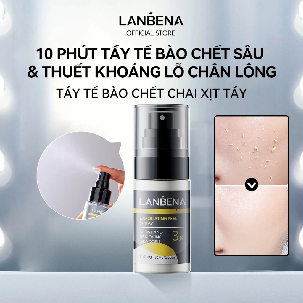 LANBENA Xịt tẩy tế bào chết da mặt (30ml) - hỗ trợ làm sáng da, cải thiện độ thô ráp, kiểm soát dầu Skincare