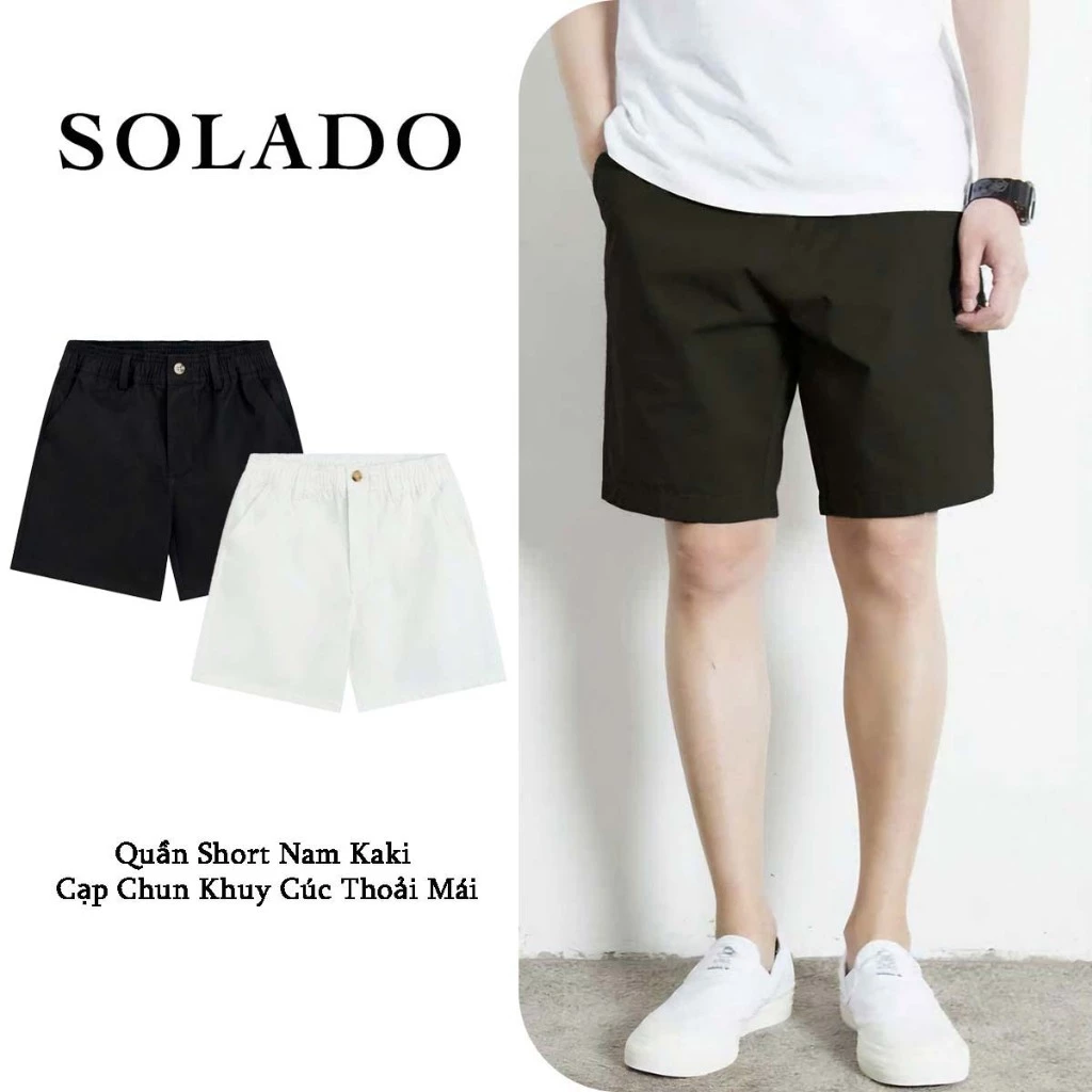 Quần Short Kaki Nam SOLADO Form Trên Gối Cạp Chun Khuy Cúc Co Giãn Vải Mềm Mịn QS13