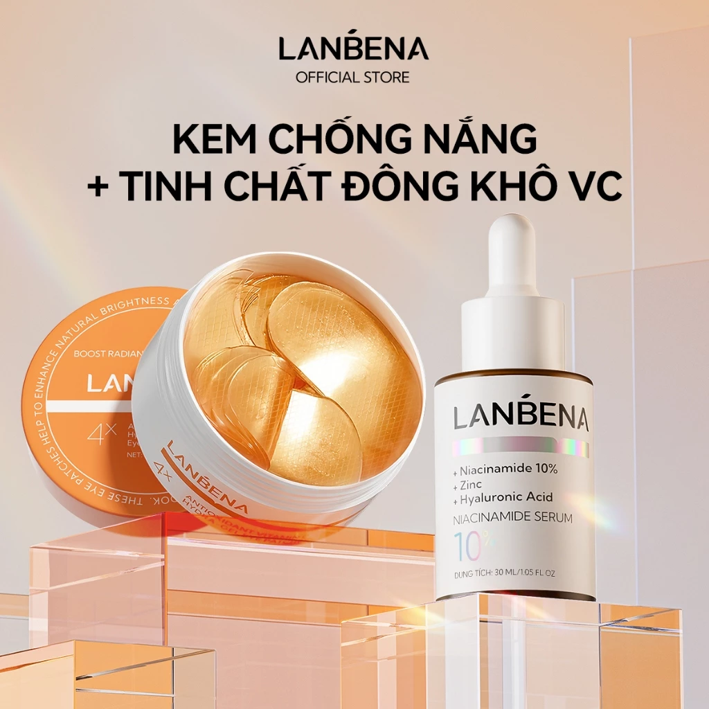 Live LANBENA Combo Mặt nạ mắt + Serum Vitamin C & Niacinamide đông khô (60 miếng,30ml) -Chống lão hóa, Giảm nếp nhăn