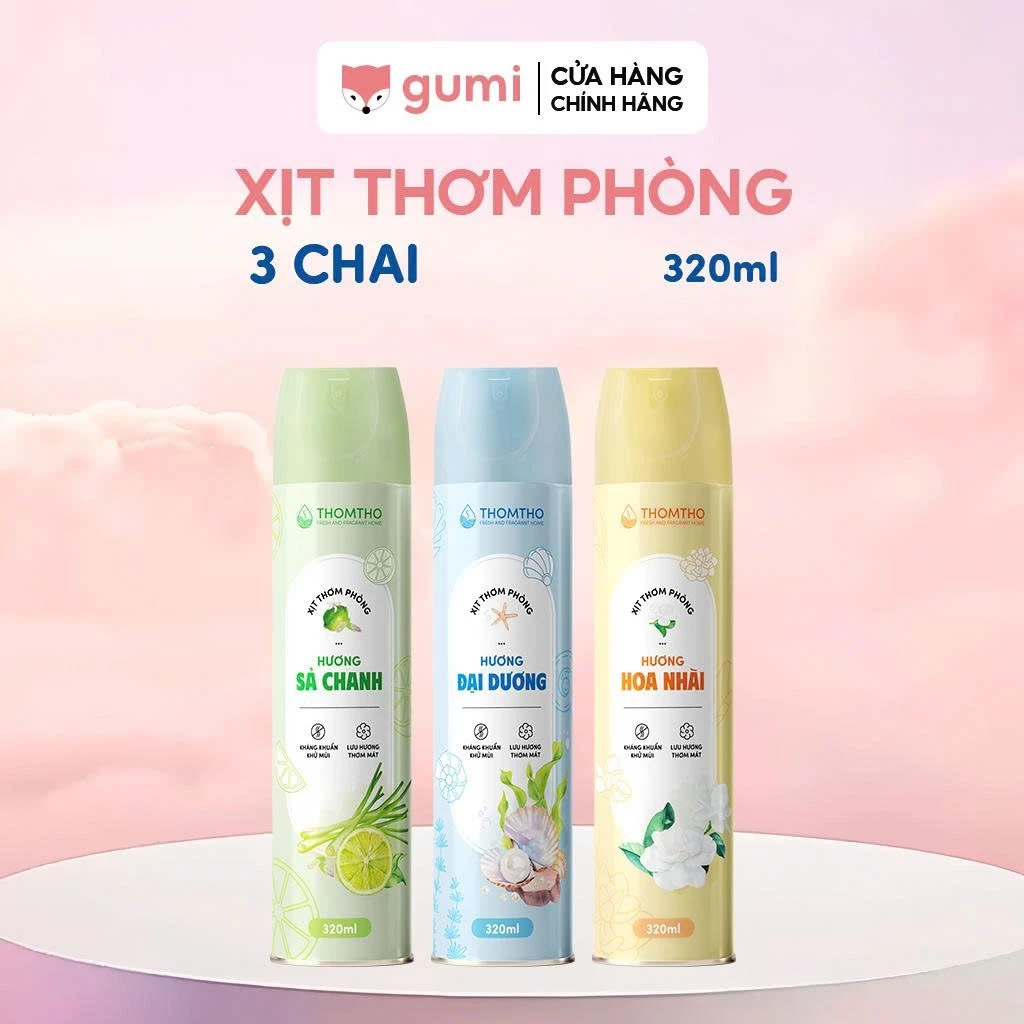 Xịt thơm phòng Thomtho 320ml, nước hoa xịt phòng hương thơm tự nhiên dễ chịu lưu hương lâu dài