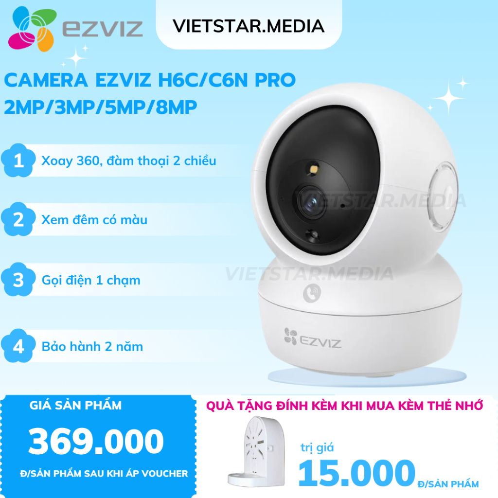 Camera wifi Ezviz C6N H6C PRO 2MP/3MP/5MP/8MP xoay 360 độ,theo dõi chuyển…