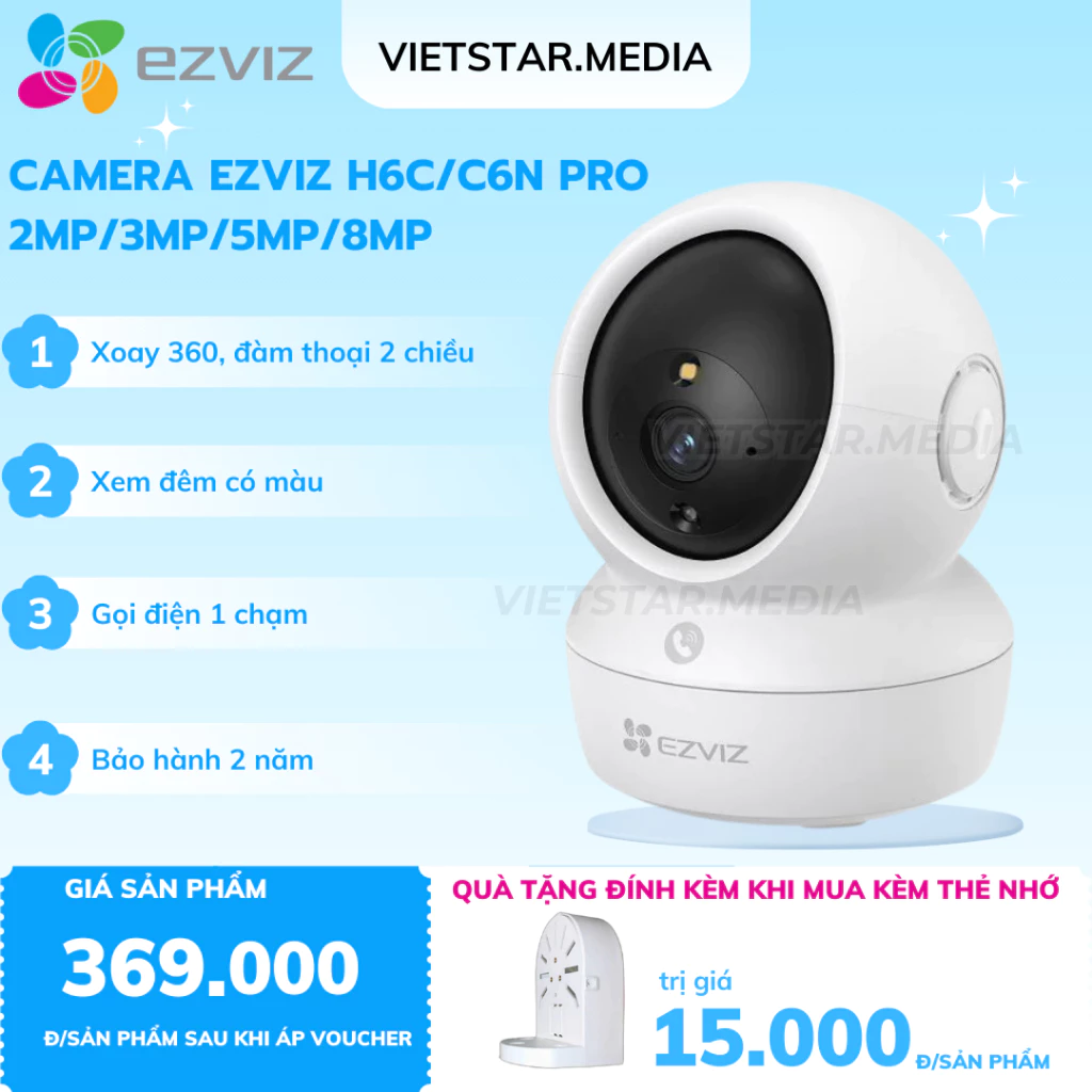 Camera wifi Ezviz C6N H6C PRO 2MP/3MP/5MP/8MP xoay 360 độ,theo dõi chuyển động, đàm thoại 2 chiều- Bảo hành 2 năm