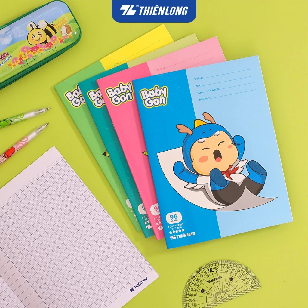 [TẶNG 02 CUỐN] Combo 10 Tập học sinh 96 trang 4 ô ly vuông 2mm 100gsm NB-124 Thiên Long - Mẫu ngẫu nhiên