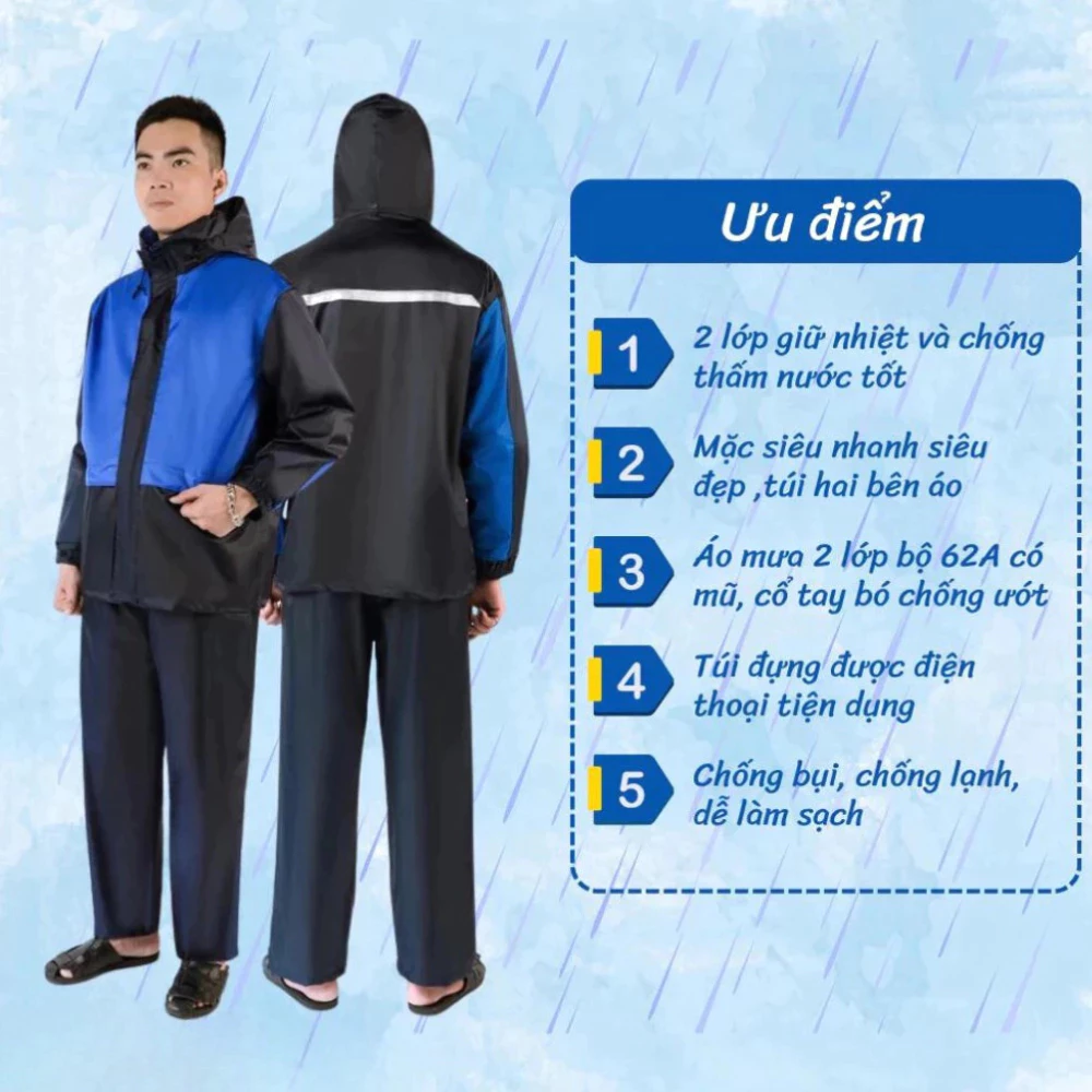 Áo Mưa Bộ DIDOOGLT - Áo Mưa Dành Cho Người Lớn Chất Liệu Vải Dù 2 Lớp Chống Thấm Nước Cao Cấp