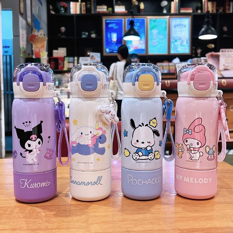 Bình Giữ Nhiệt Cho Bé Inox 316 "Ống Hút + Tu + Ly" Kuromi Melody Cinnamon Kitty Pochacco