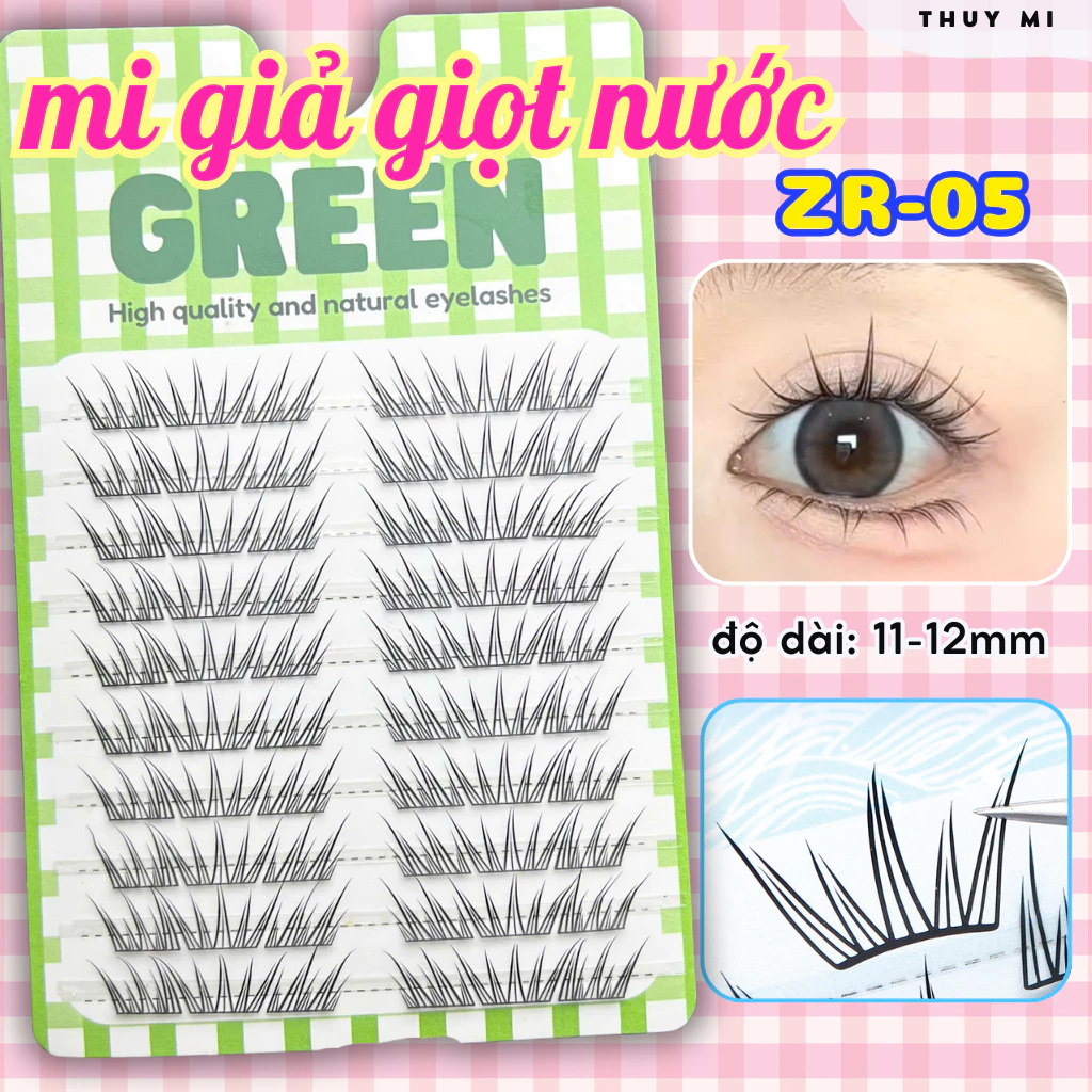 Mi giả Mi Giấy cụm giọt nước BLue Tears ZR05 sợi PET giấy mỏng nhẹ GREEN Thủy Mi