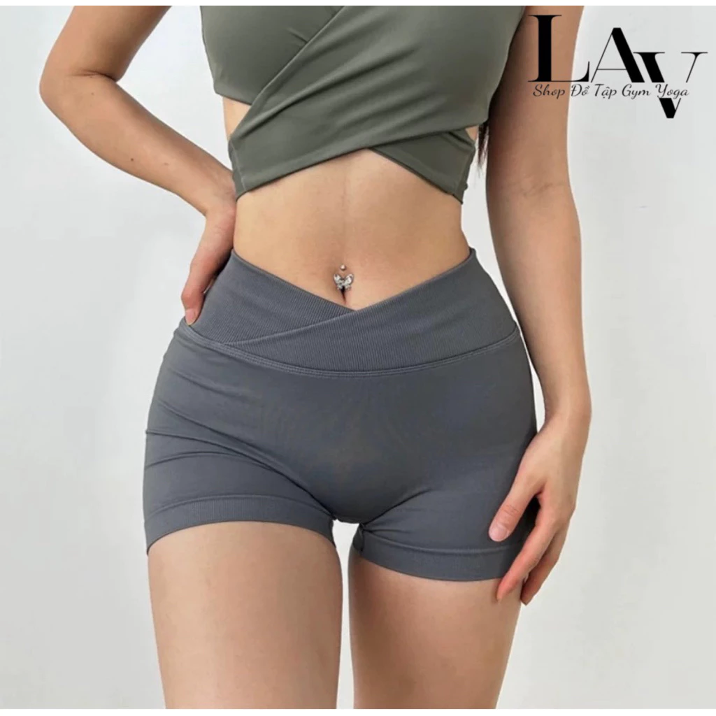 Quần legging đùi chun mông cạp V thắt eo, quần short cạp chéo tập gym yoga thể thao - LAV Activewear/66278