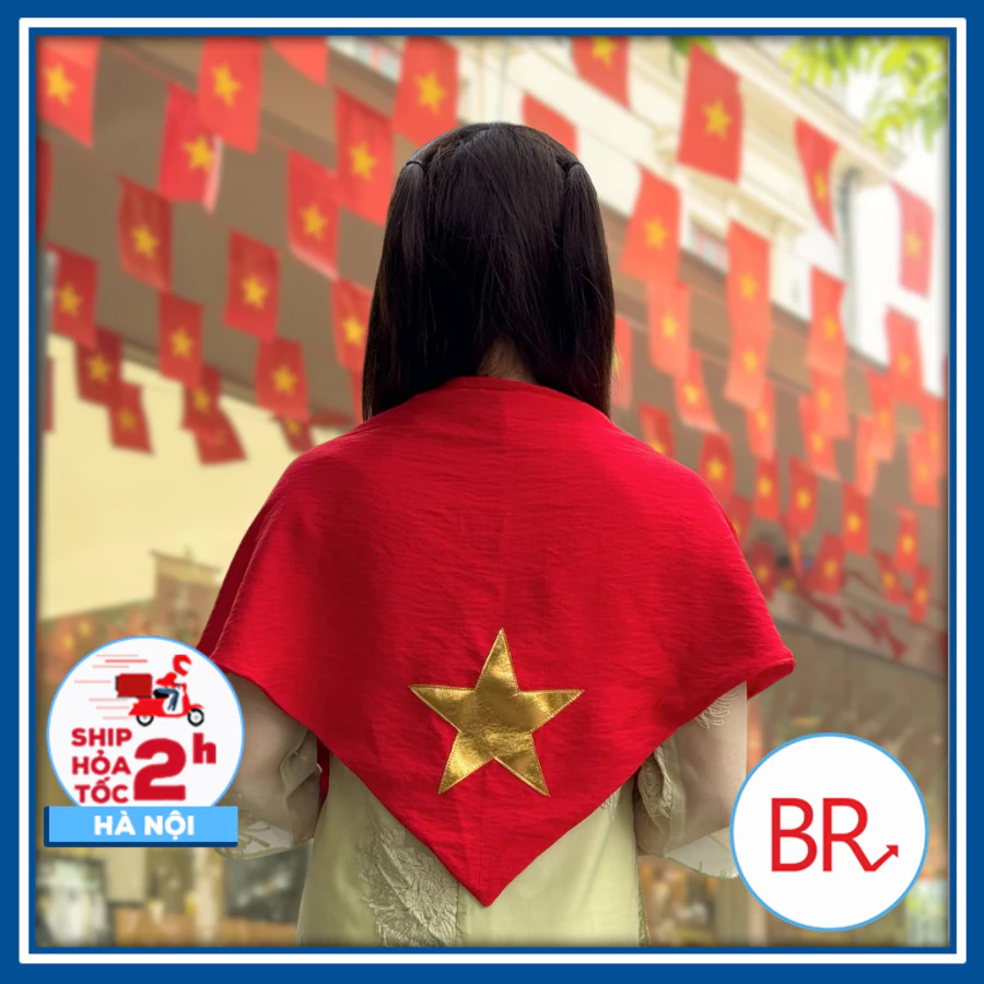 [2/9]Khăn Cờ Việt Nam- Khăn Quàng Đỏ Ngôi Sao Vàng Nhũ Da 2 Lớp–Khăn yêu nước Phụ Kiện Diễu Hành,Quốc Khánh 2/9 02792-2