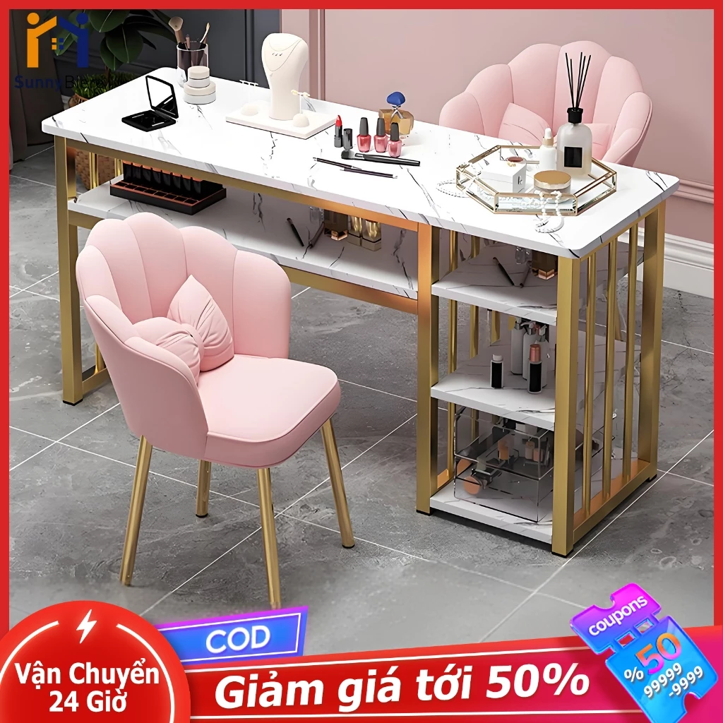 SUNNY Bàn đá làm móng phong cách Hàn Quốc bàn trang điểm ghế trang điểm thiết kế đơn giản