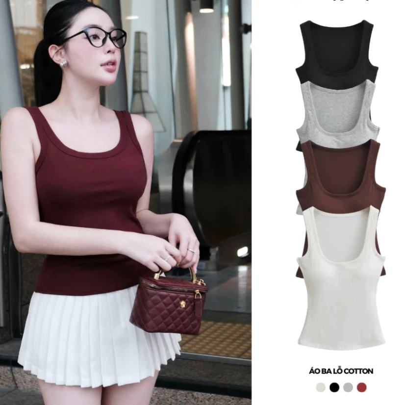 Áo Ba Lỗ Nữ CỔ VUÔNG 2 Dây Bản To Khoét Cổ Basic Thoáng Mát Dễ Phối Đồ Mùa Hè Kenco Brand Sài Gòn M1662