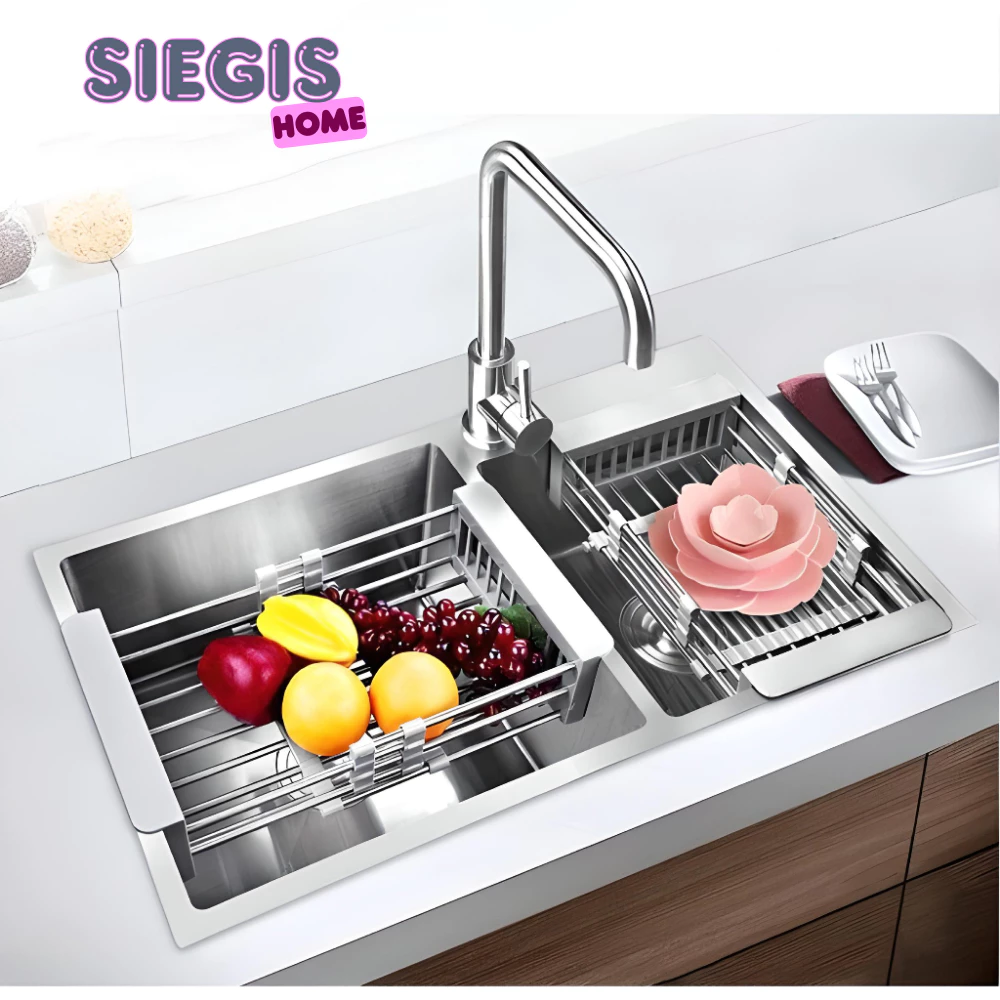 Kệ Inox Gác Bồn Rửa Bát Rổ Inox - Gác Chậu Rửa Đa Năng Co Dãn Mọi Kích Thước Inox 304