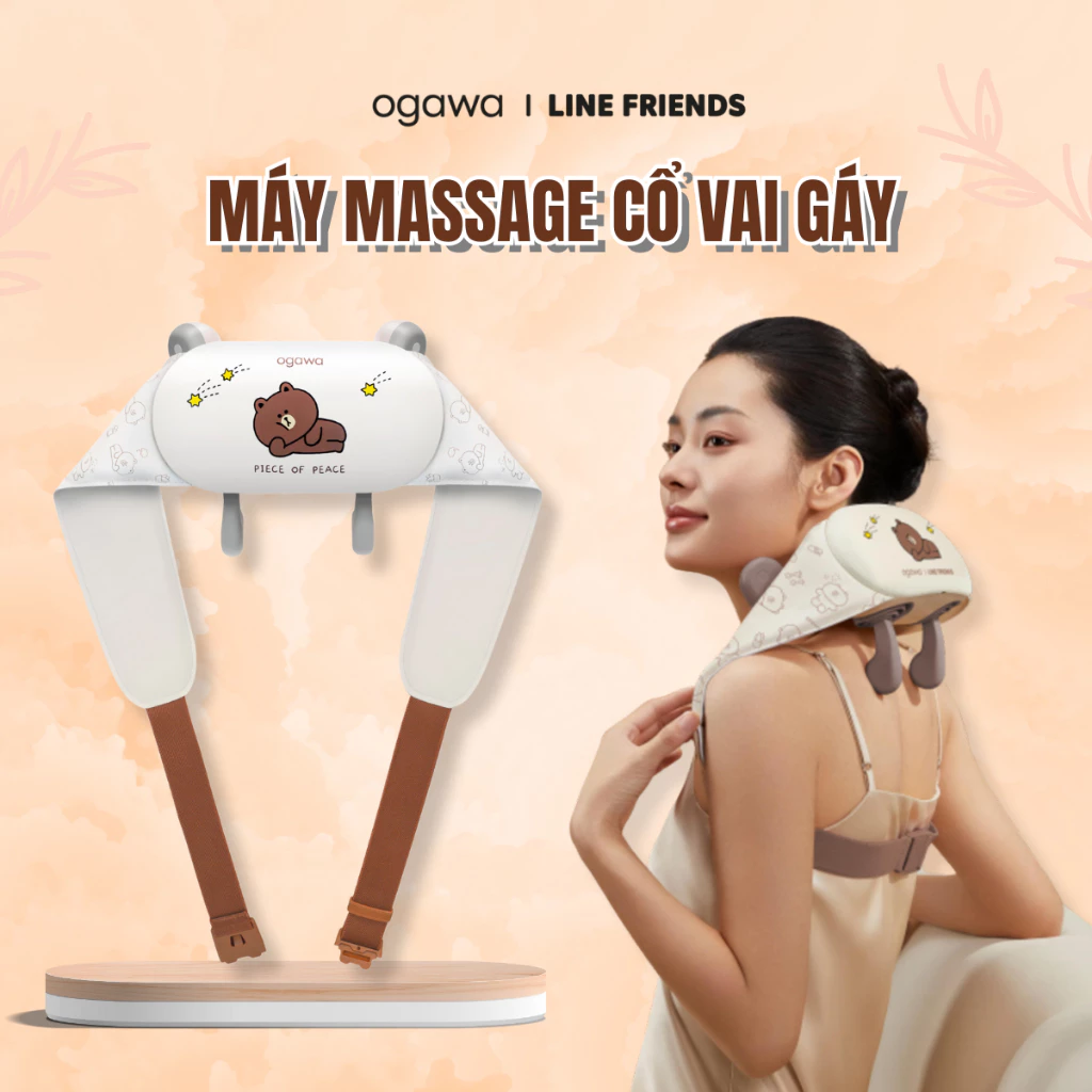 OGAWA LINE FRIENDS – Máy massage mô phỏng động tác bàn tay, thư giãn cổ vai gáy chuyên sâu