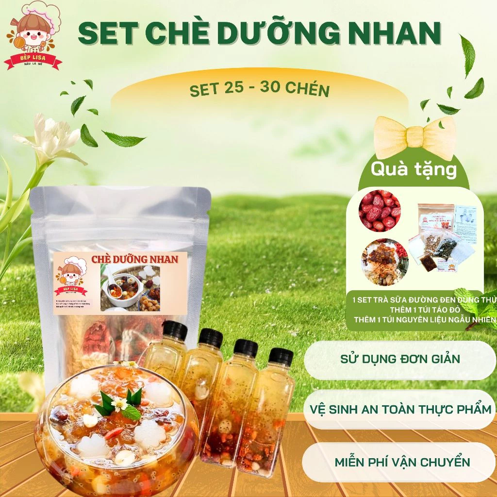 Set chè dưỡng nhan – Tặng kèm táo + nguyên liệu ngẫu nhiên + set trà sữa đường đen – Bếp Lisa