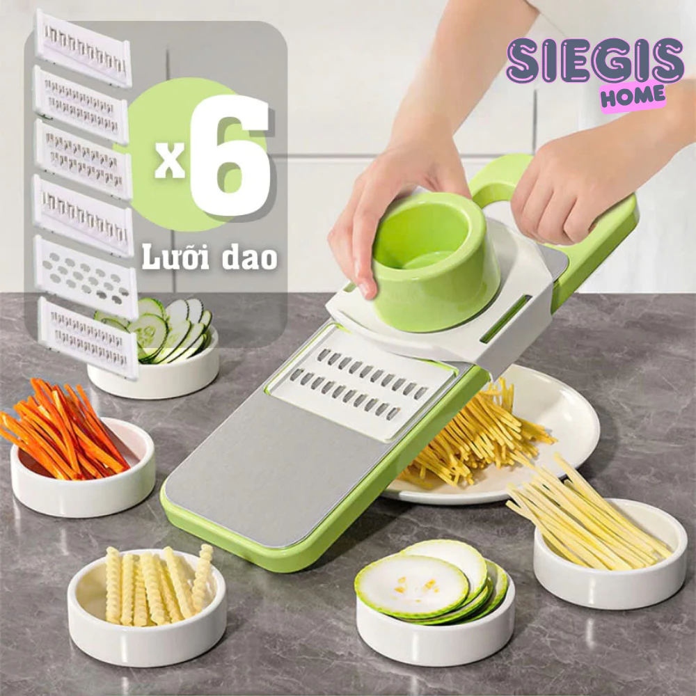 Bộ Nạo Rau Quả 6 Lưỡi Dao Inox 304 Kèm Khay Đựng - Dụng Cụ Bào Rau Củ Quả Cắt Lát Tiện Lợi
