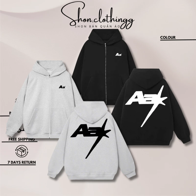 Áo Khoác Hoodie Zip AA Stu In Big Logo- Hoodie Unisex In Logo Chất Nỉ Bông Dày Dặn Full Tem Tag Mạc