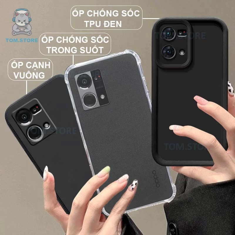 Ốp lưng Oppo Reno 7-7 4G / Reno 8-8 4G chống sốc đen,kem,TPU viền vuông,chống sốc trong suốt silicon