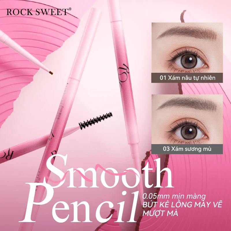 Rock Sweet RS Bút Kẻ Chân Mày 2 Đầu Tự Nhiên Chống Nước, Lên Màu Rõ, Không Trôi, Dễ Vẽ Cho Người Mới
