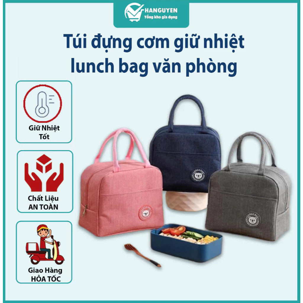 Túi đựng cơm giữ nhiệt lunch bag văn phòng cao cấp lớp cách nhiệt dày nóng lạnh tiện lợi #A237