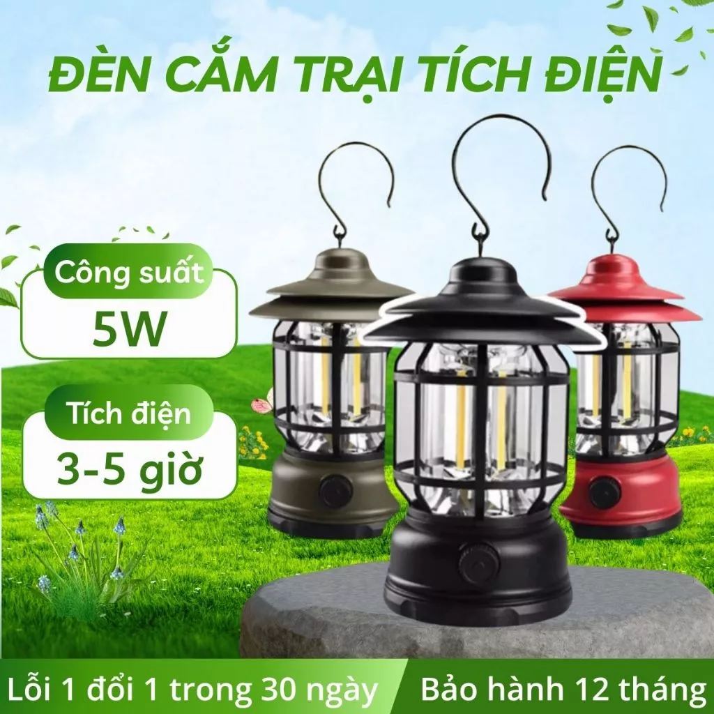 Đèn cắm trại du lịch dã ngoại, Đèn trang trí phòng tích điện pin 12000mAh ánh sáng vàng siêu sáng