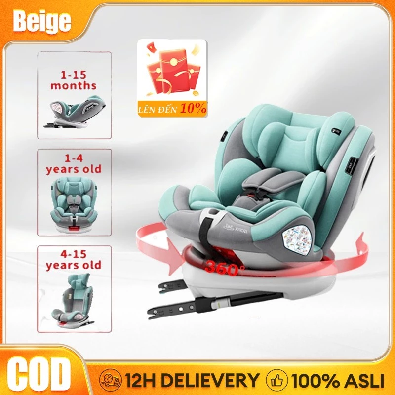 Ghế ngồi ô tô cho bé Beige,Dây đai an toàn năm điểm, phụ kiện ISOFIX, ghế xoay 360°,Mẫu Mới 2025