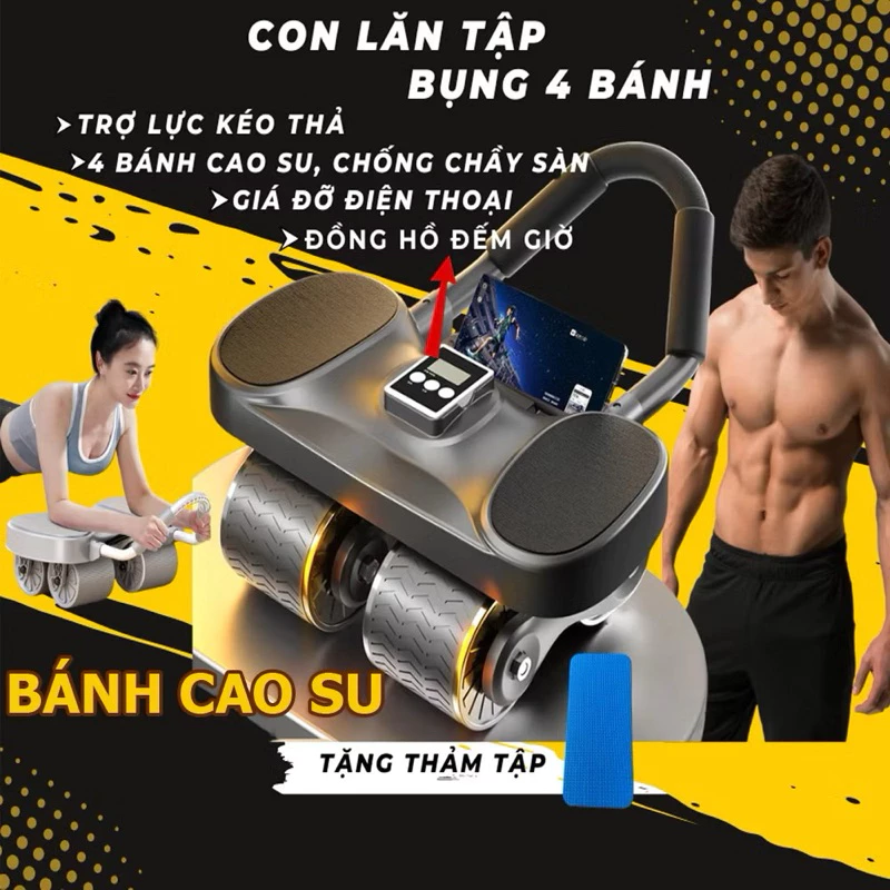 Con Lăn tập bụng ,tập gym , cho body săn chắc ( kèm thảm )
