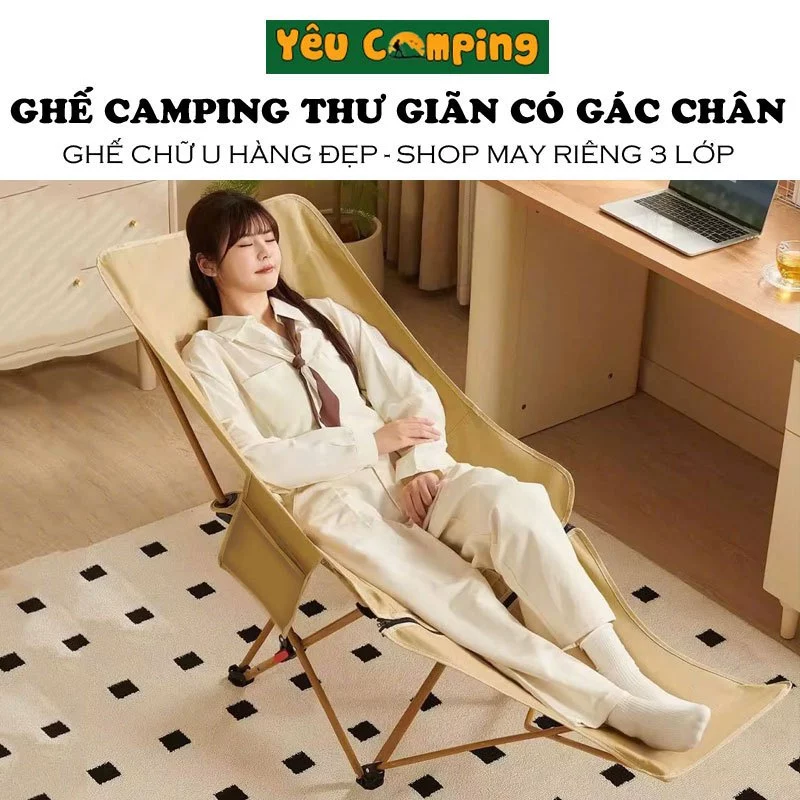 Ghế Dã Ngoại 4 Nấc Có Gác Chân, Chịu Tải 150 Kg Vải Dù Oxford 600D kết hợp Khung Thép Carbon Bền Bỉ