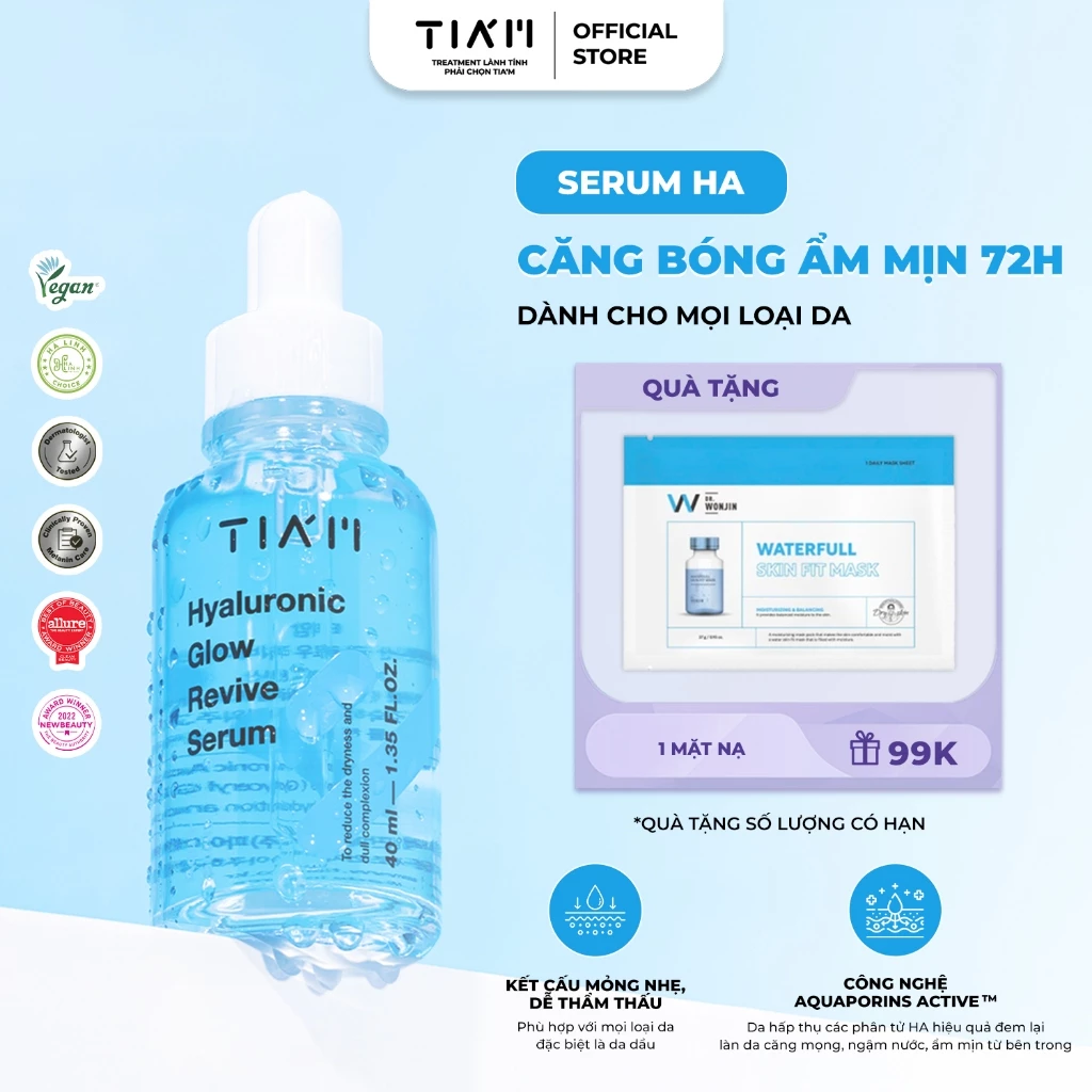 Serum HA Cấp Nước, Hỗ Trợ Căng Bóng Da TIA'M Hyaluronic Glow Revive Serum 40ml