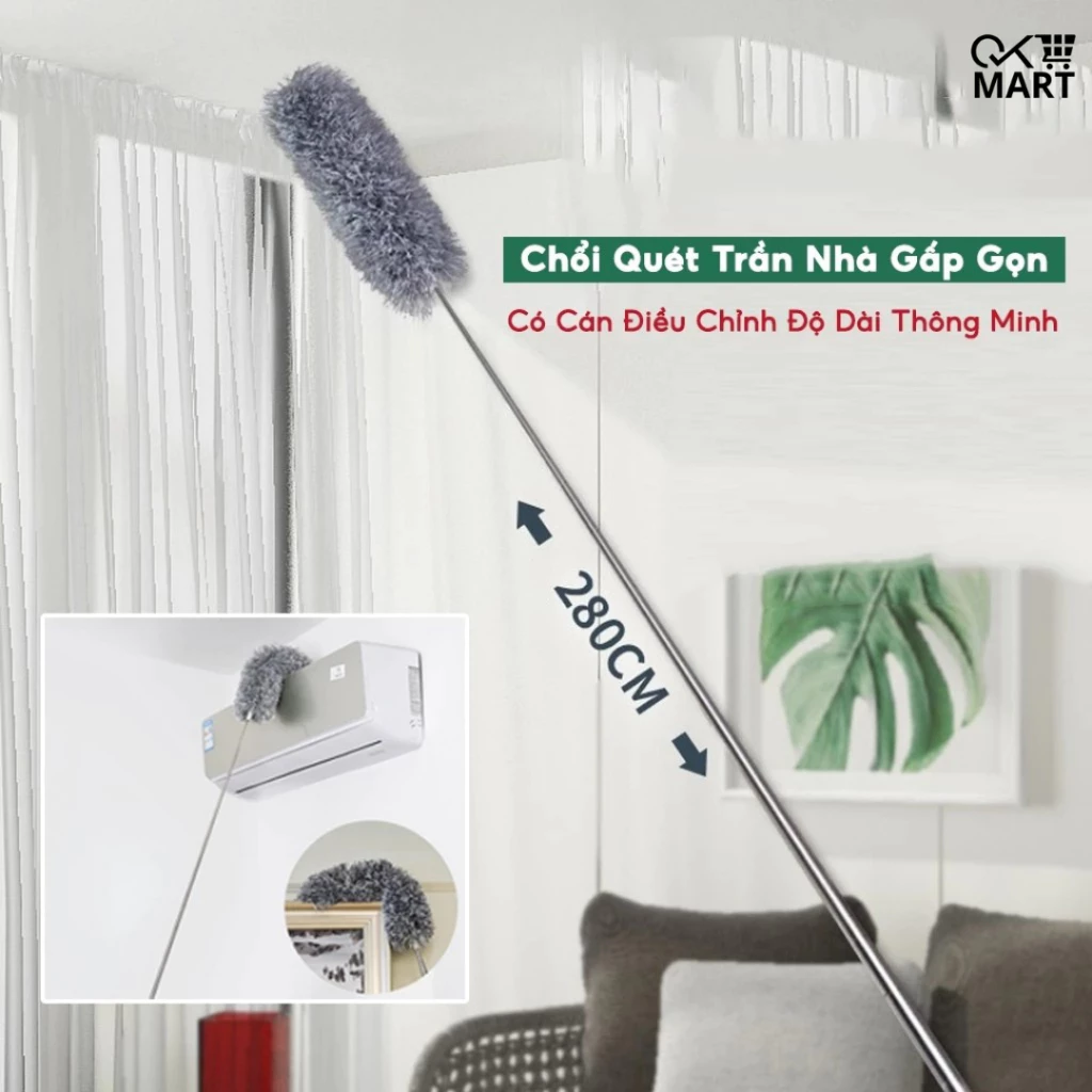 ( Loại 1 ) Chổi Quét Trần Nhà Gấp Gọn Cán Dài 2.8M Quét Bụi, Mạng Nhện Đa Năng Vô Cùng Tiện Lợi