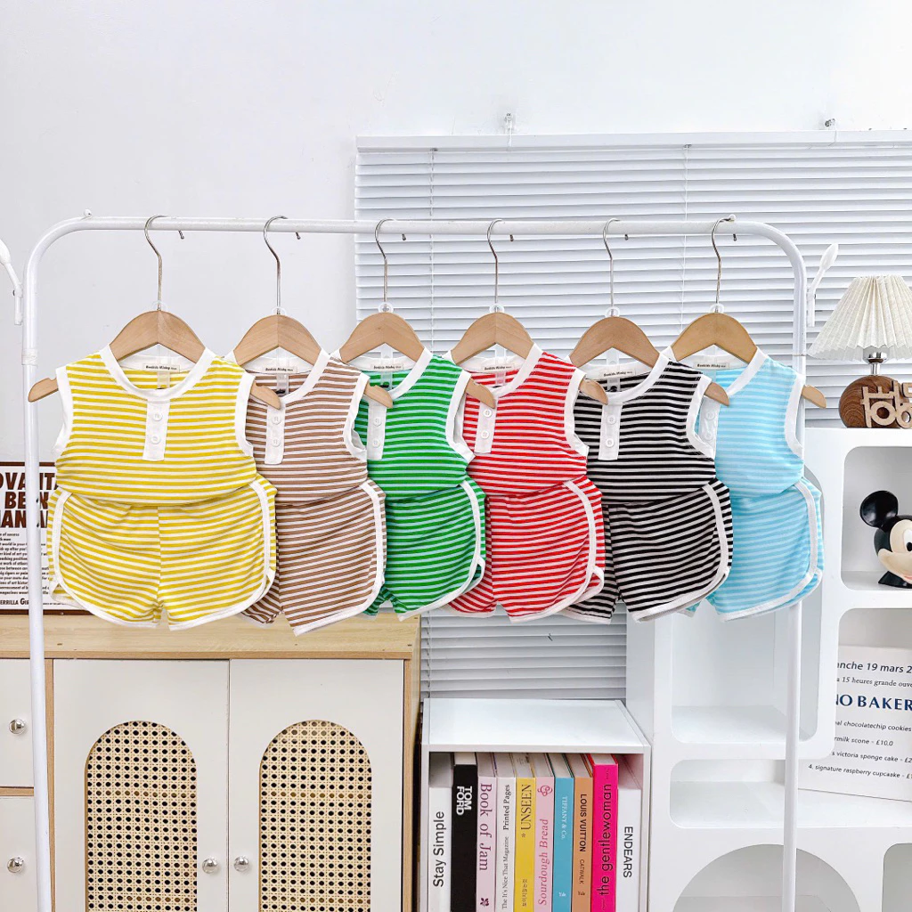 Bộ 3 Lỗ Thun Lạnh Sọc Dệt Visco, Vải Mềm Mịn Mát Cho Bé Trai Bé Gái 8-24kg