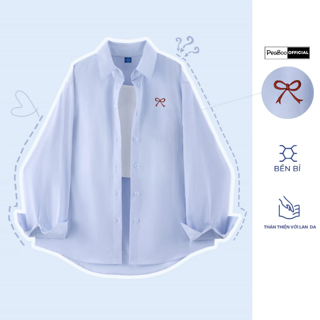 Áo Sơ Mi Thô THÊU Nam Nữ Dài Tay By PEABOO Mã SM BST07 Form Rộng Thoải Mái Dáng Unisex