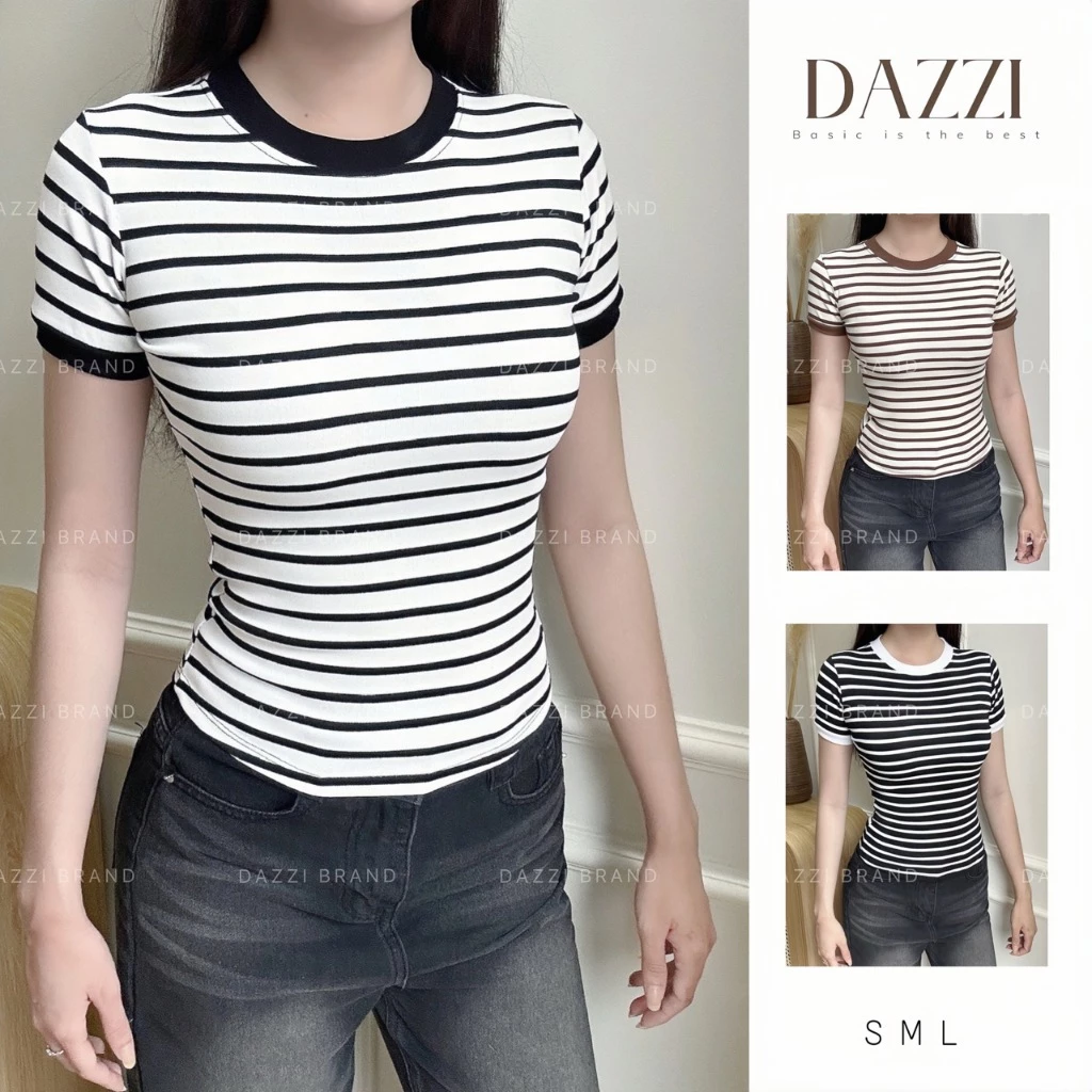 [DEAL MỞ BÁN] Áo thun kẻ sọc nữ cổ tròn vải cotton cotton mịn ôm dáng DAZZI WOMEN A045
