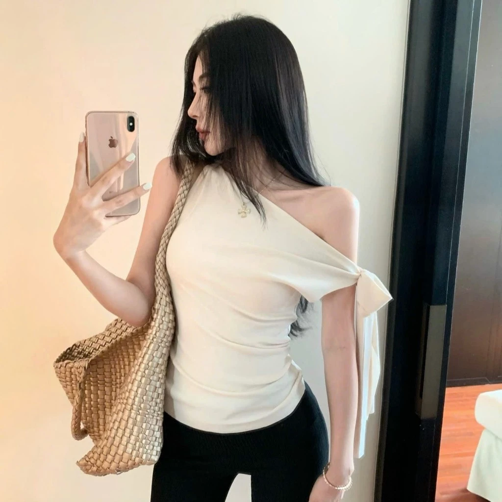 Áo Trễ Vai Kiểu Kèm Dây Xinh Xắn Chất Tăm Lạnh Đẹp