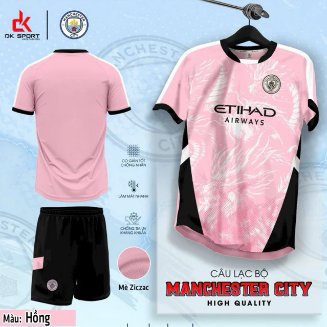 Bộ Quần Áo Đá Banh MC Hồng 2025 (Nhận In Tên Số) Thun Lạnh Cao Cấp Logo Thêu Nam Nữ Top Sport