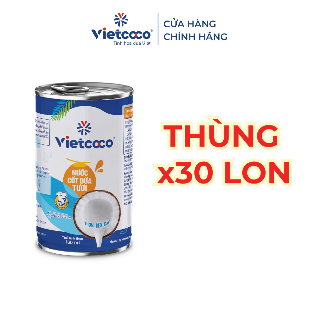 Thùng 30 lon nước cốt dừa tươi Vietcoco 160ml - Món ngọt