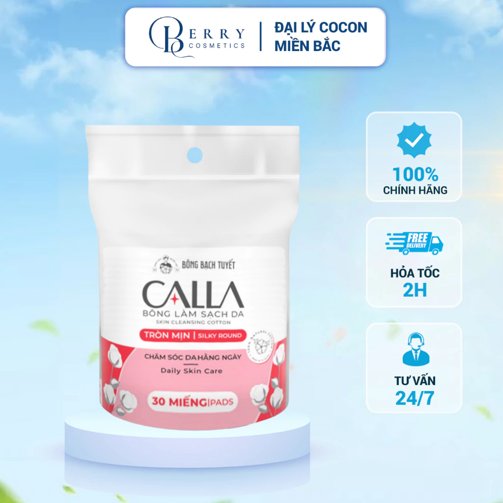 Bông tẩy trang Bông Bạch Tuyết Calla từ bông tự nhiên, tròn mịn gói 30 miếng