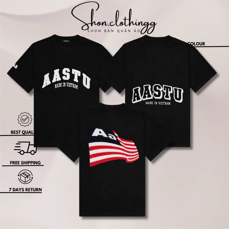 Áo Thun AA Stu Thêu Xù Cao Logo Cao Cấp Chất Cotton 2 Chiều Dày Dặn Thoáng Mát Full Tem Tag Mạc