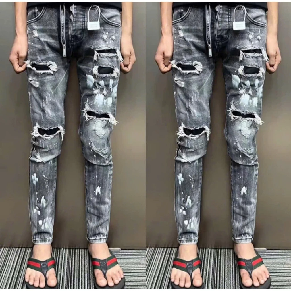 Quần jean nam boy phô màu xanh chất bò cao cấp co dãn 4 chiều thêu lá đỏ cực đẹp mẫu HOT MENSWEAR