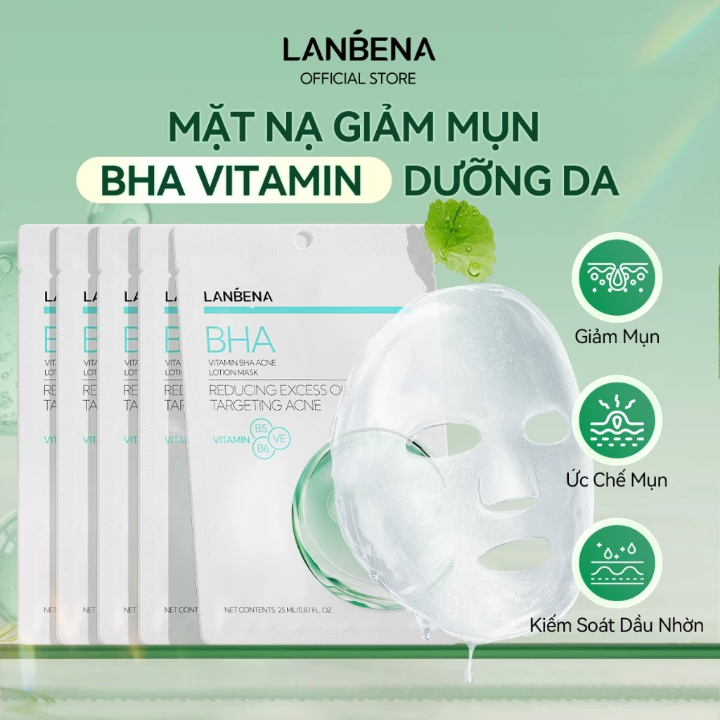 LANBENA  Mặt nạ giảm mụn vitamin BHA (5 miếng)  - hỗ trợ giảm mụn, phục hồi dịu da, cải thiện độ đàn hồi cho da Skincare