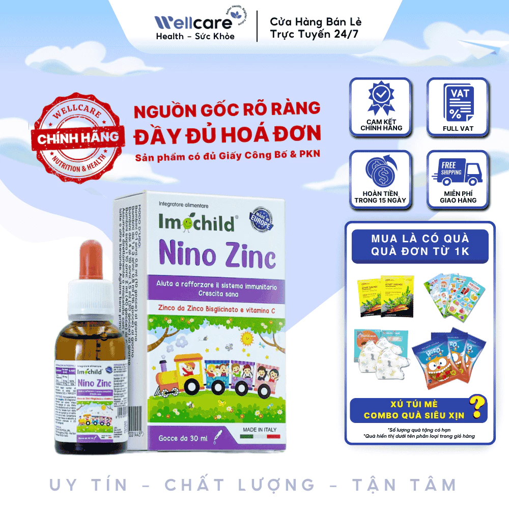 [✨CHÍNH HÃNG] Siro IMOCHILD Nino Zinc Kẽm Hữu Cơ Lọ 30ml - Nhỏ Giọt Cho Bé Từ Sơ Sinh Bổ Sung Kẽm và Vitamin, Tăng Đề Kh
