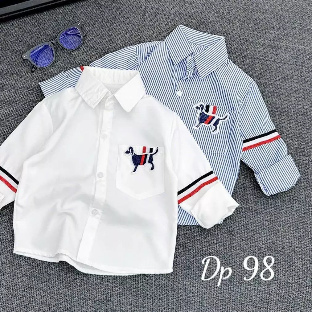 Áo Sơ Mi Hàn Quốc Bé Trai Gái Tay Bé Trai  Họa Tiết Thêu Sơ Mi Đi Học Tiệc Mềm Họa Tiết Thêu Chuẩn Bé