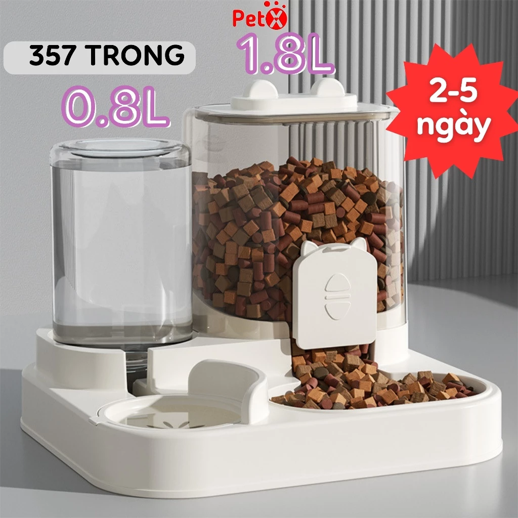 Bình nước cho mèo kèm bình chứa thức ăn khô khay hạt tự động cho chó mèo theo bộ lớn 2L PetX