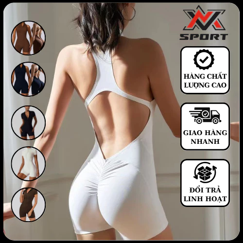 Jumpsuit Nữ Co Giãn, Ôm Body, Kiểu Khóa Kéo_Bộ đồ thể thao nữ liền thân tập gym, yoga, chạy bộ