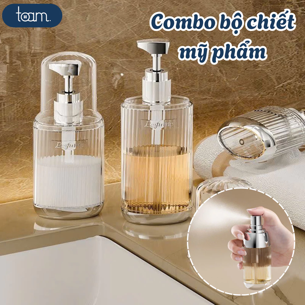 Set 3 Lọ Chiết Mỹ Phẩm Cao Cấp, Chai Chiết Dầu Gội Sữa Tắm Du Lịch Trong Suốt Vòi Xịt Nhấn Tiện Lợi