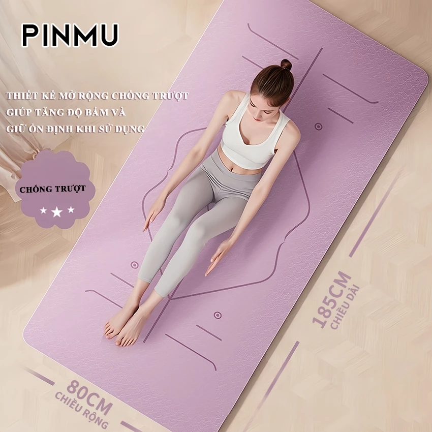Thảm Yoga PINMU miếng lót Tập gym Gấp Gọn Định Tuyến 5CM Chất Liệu TPE 1 Lớp Chống Trượt Đàn Hồi Tốt