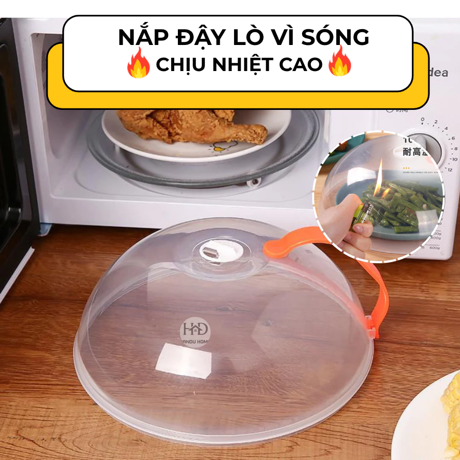 Nắp Đậy Lò Vi Sóng Nhựa PP Chống Văng Dầu Mỡ, Có Lỗ Thoát Hơi, Tay Cầm Tiện Lợi, Chịu Nhiệt Tốt An Toàn, Dễ Dàng Vệ Sinh